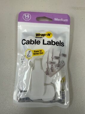 Wrap-It Storage Cable Labels - White (Medium) easy to write on 14 pack all new